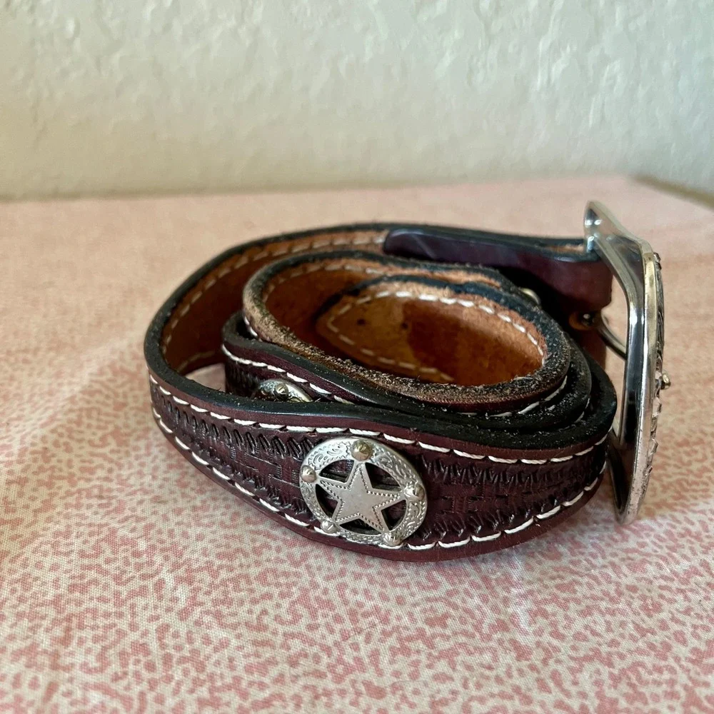 Ariat Womens Brown Leather Western Belt Star Conchos Rhinestone Buckle 39.5in